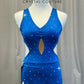Royal Blue Fitted Asymmetrical Dress with High Slit- Rhinestones