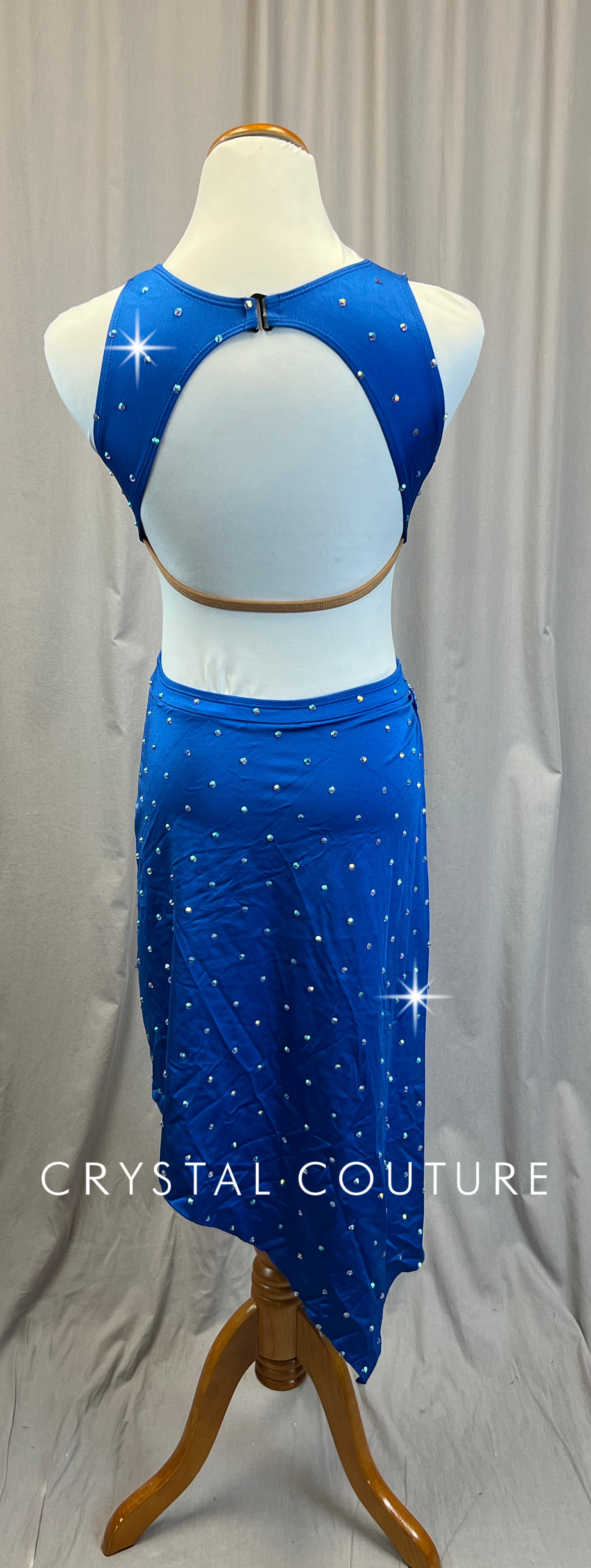 Royal Blue Fitted Asymmetrical Dress with High Slit- Rhinestones – Crystal  Couture