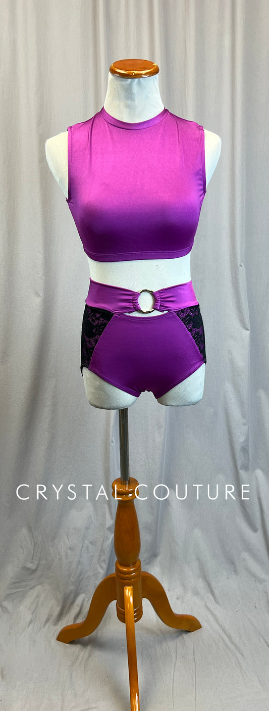 Purple and Black Lace Crop Top and Brief Set *New*