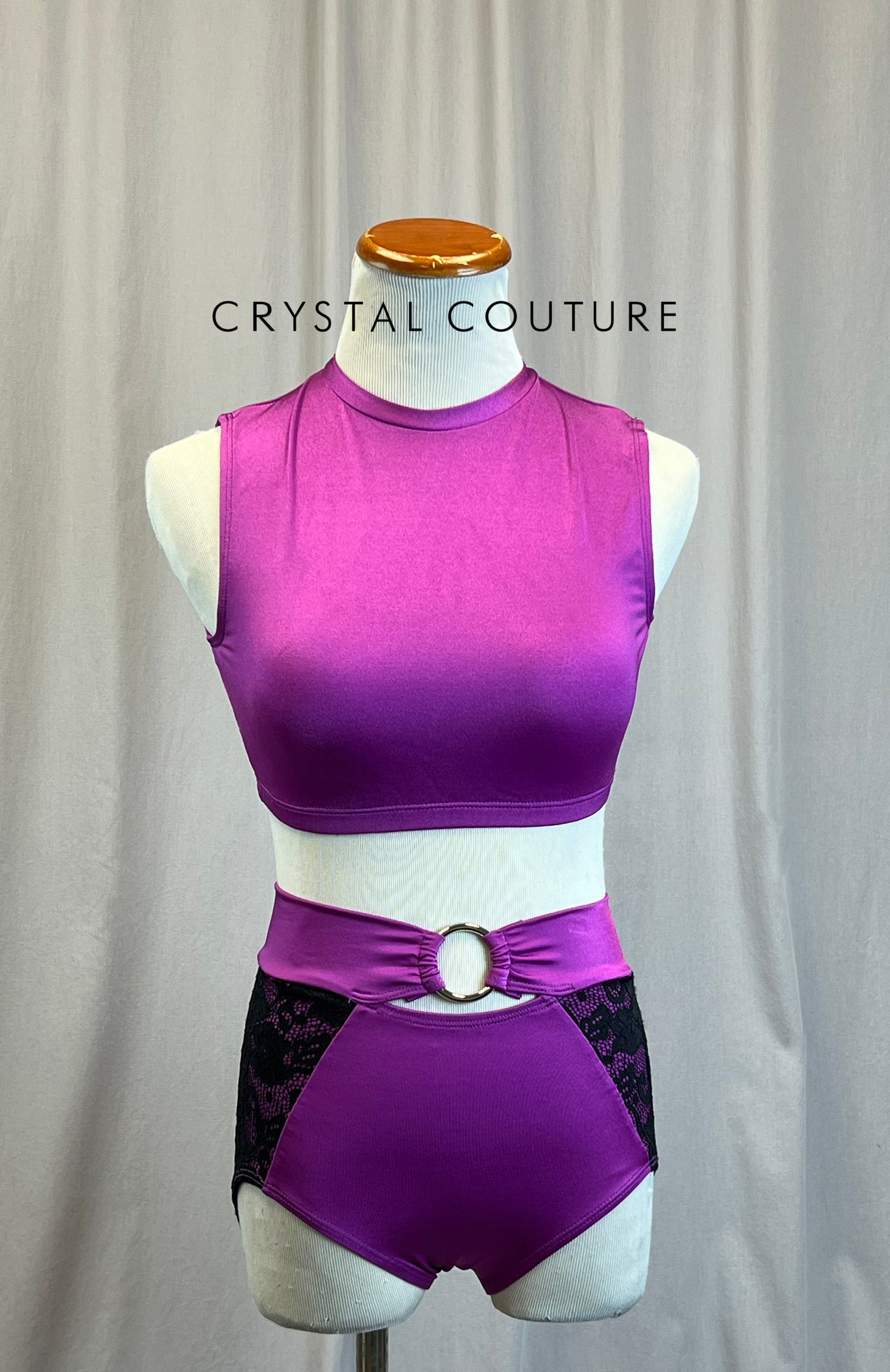 Purple and Black Lace Crop Top and Brief Set *New*