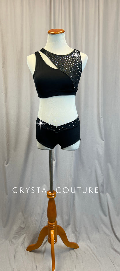*Brand New* Black Holographic Bra Top and Brief Set - Rhinestones