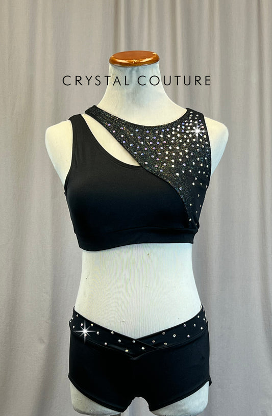 *Brand New* Black Holographic Bra Top and Brief Set - Rhinestones