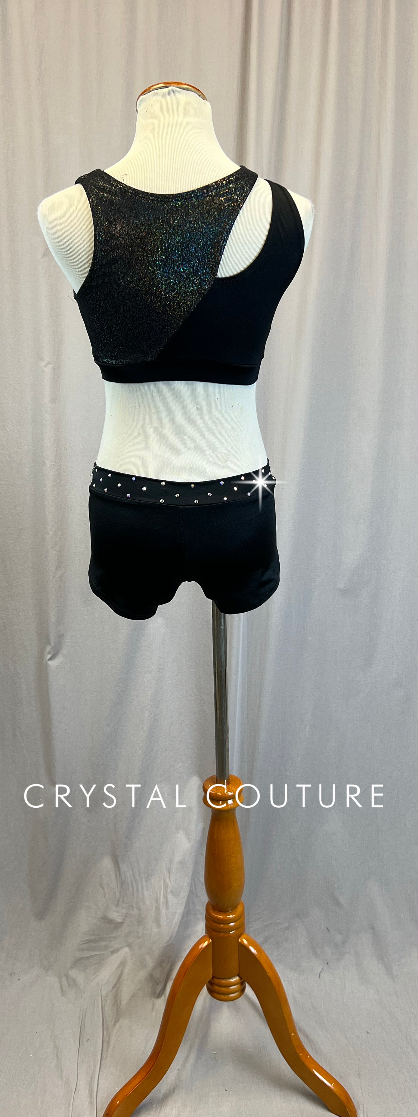 *Brand New* Black Holographic Bra Top and Brief Set - Rhinestones