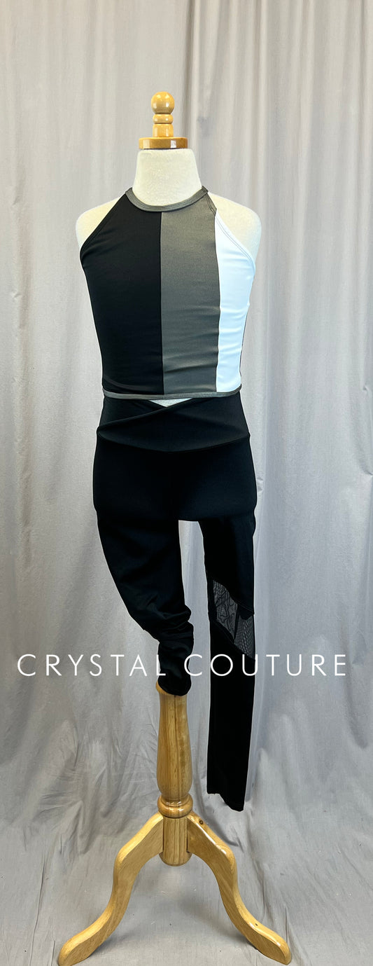 *Brand New* Black,Gray and White Top and Black Mesh Pant Set