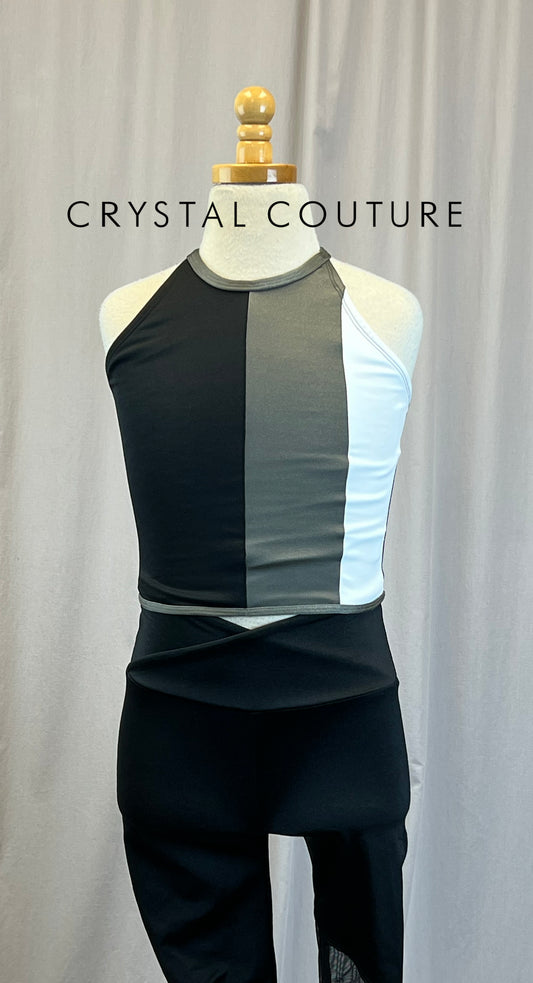 *Brand New* Black,Gray and White Top and Black Mesh Pant Set