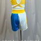 *Brand New* Blue, White and Yellow Boxer Shorts and Bra Top - Rhinestones