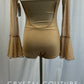 *Brand New* Tan Mesh Bell Sleeve Leotard - Rhinestones