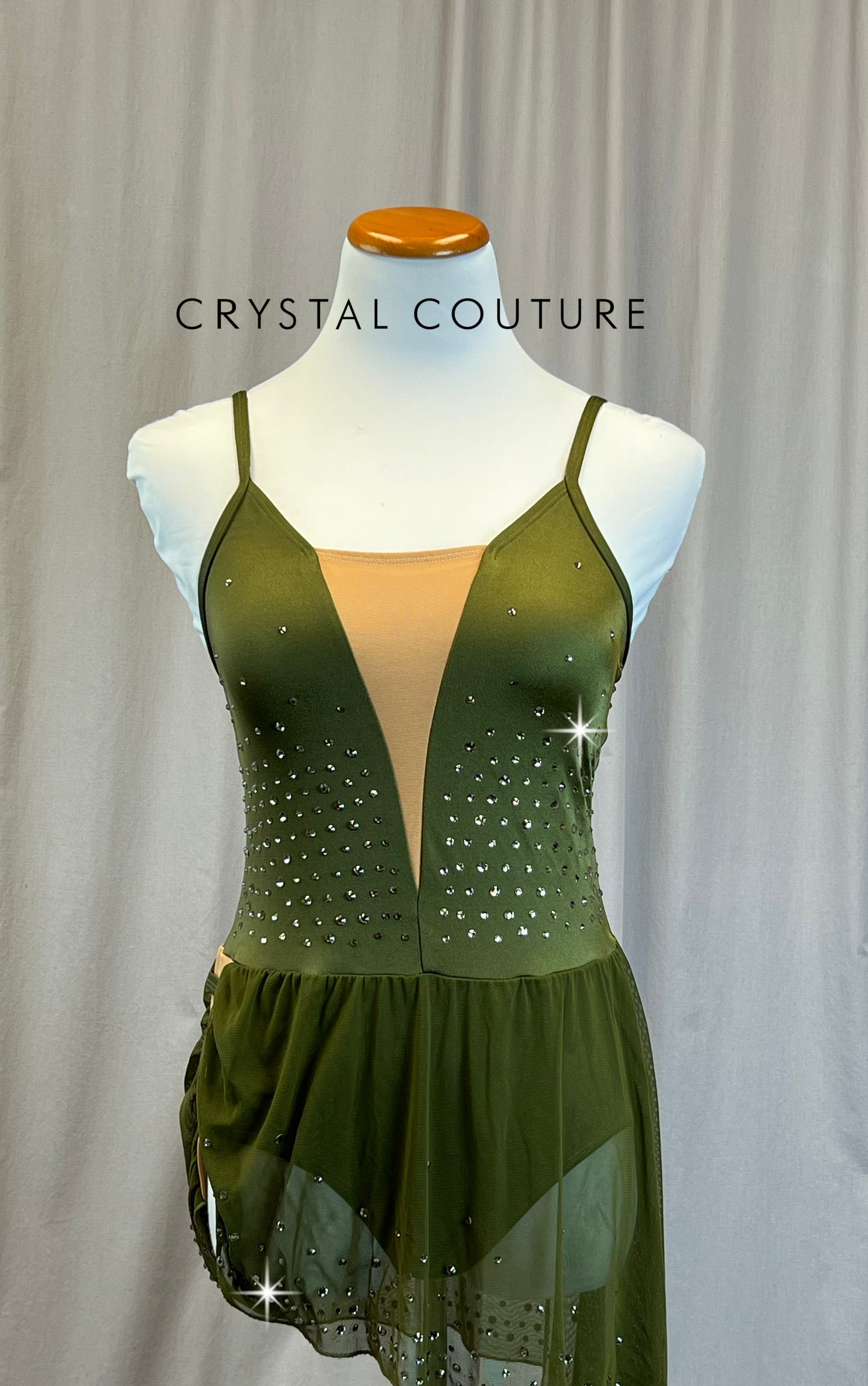 *Brand New* Olive Green Mesh Dress - Rhinestones