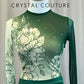 *Brand New* Green and Cream Mesh Floral Long Sleeve Leotard - Rhinestones