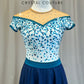 *Brand New* Blue, White, and Teal Short Sleeve Ice Skating Dress - Rhinestones