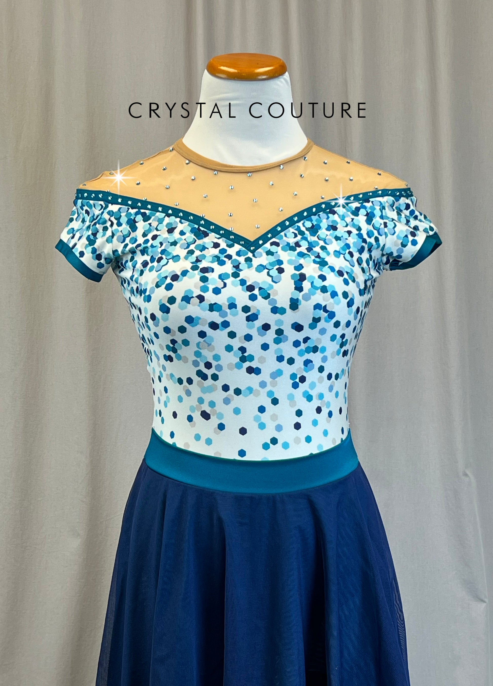Brand New* Blue, White, and Teal Short Sleeve Ice Skating Dress