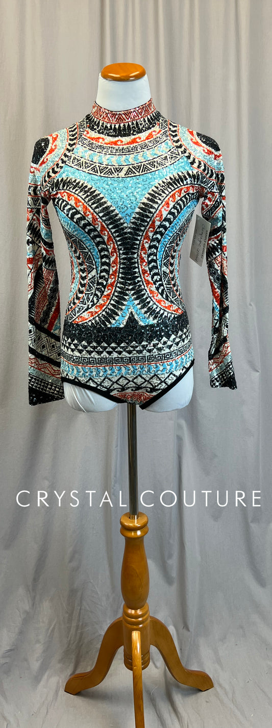 *Brand New* Orange, Blue, White and Black Sequin Long Sleeve Leotard