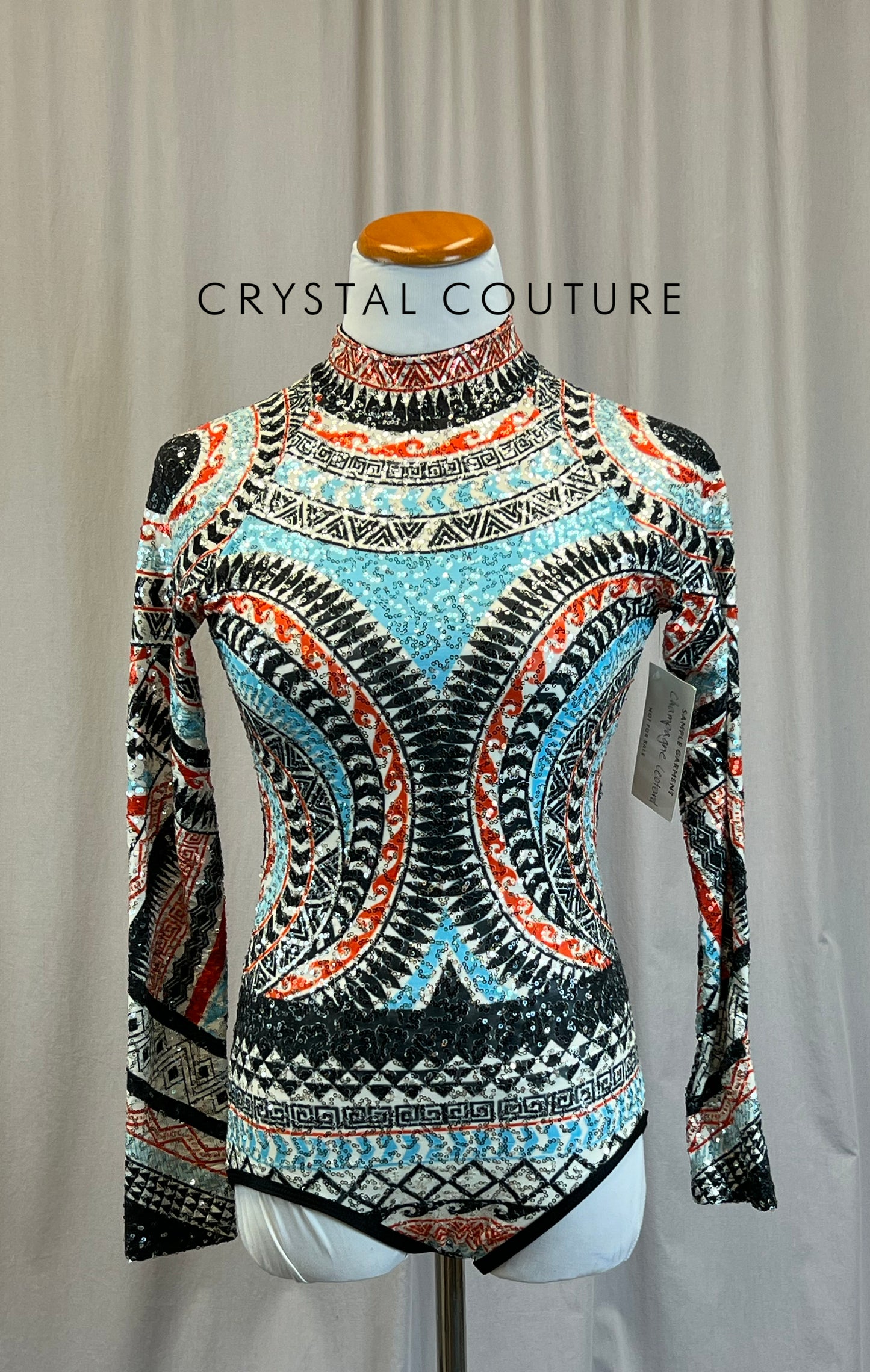 *Brand New* Orange, Blue, White and Black Sequin Long Sleeve Leotard