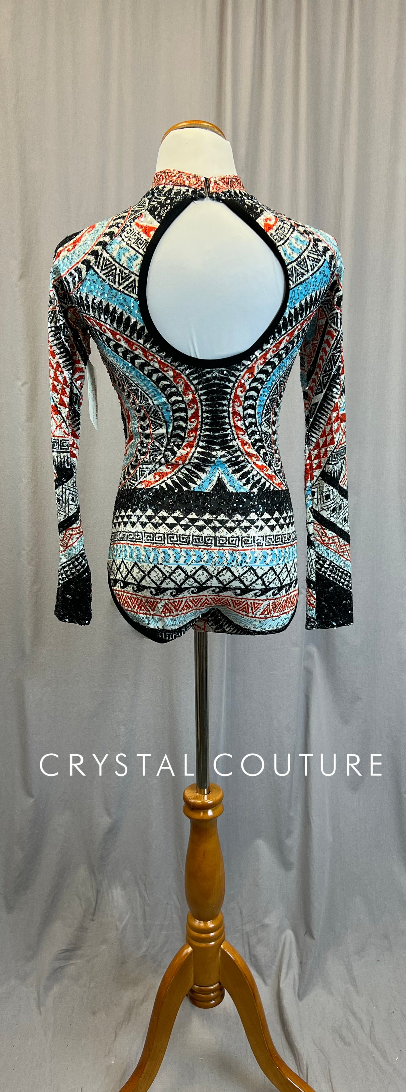 *Brand New* Orange, Blue, White and Black Sequin Long Sleeve Leotard