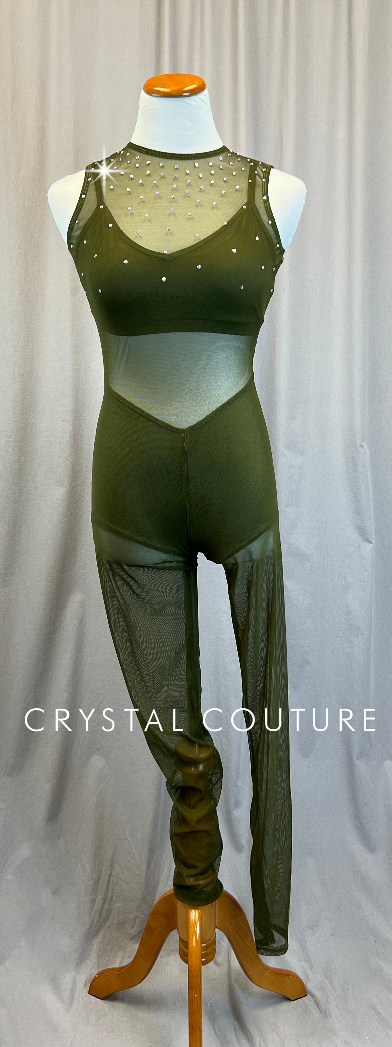 *Brand New* Green Mesh Unitard with Built-in Shorts - Rhinestones