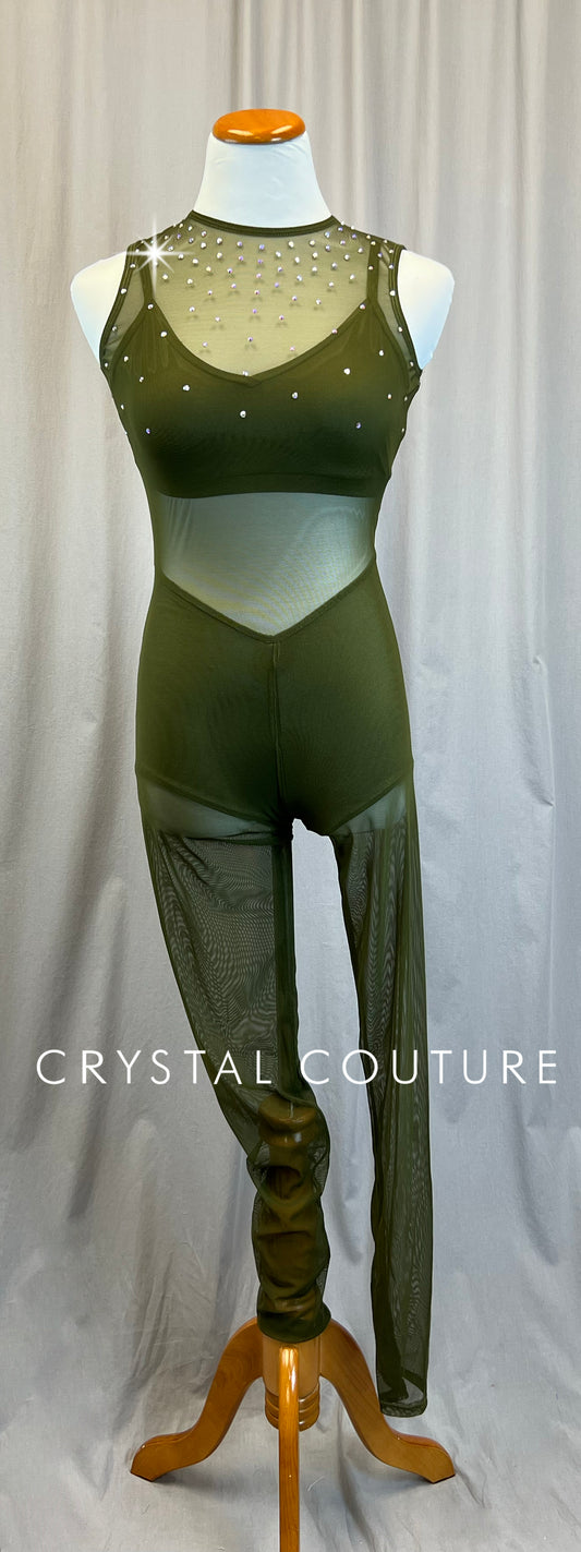 *Brand New* Green Mesh Unitard with Built-in Shorts - Rhinestones