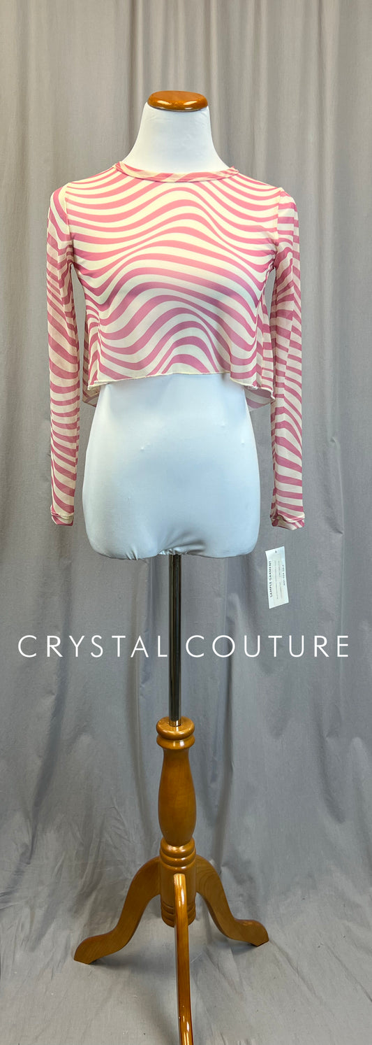 *Brand New* Pink and White Mesh Long Sleeve Top
