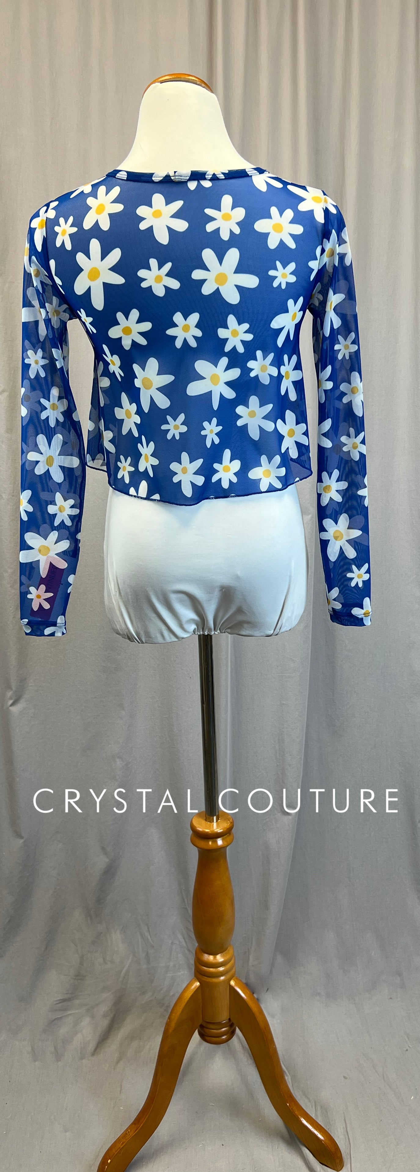 *Brand New* Blue and White Daisy Mesh Long Sleeve Top