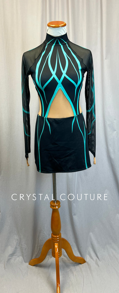 *Brand New* Black and Teal Long Sleeve Ice Skating Dress