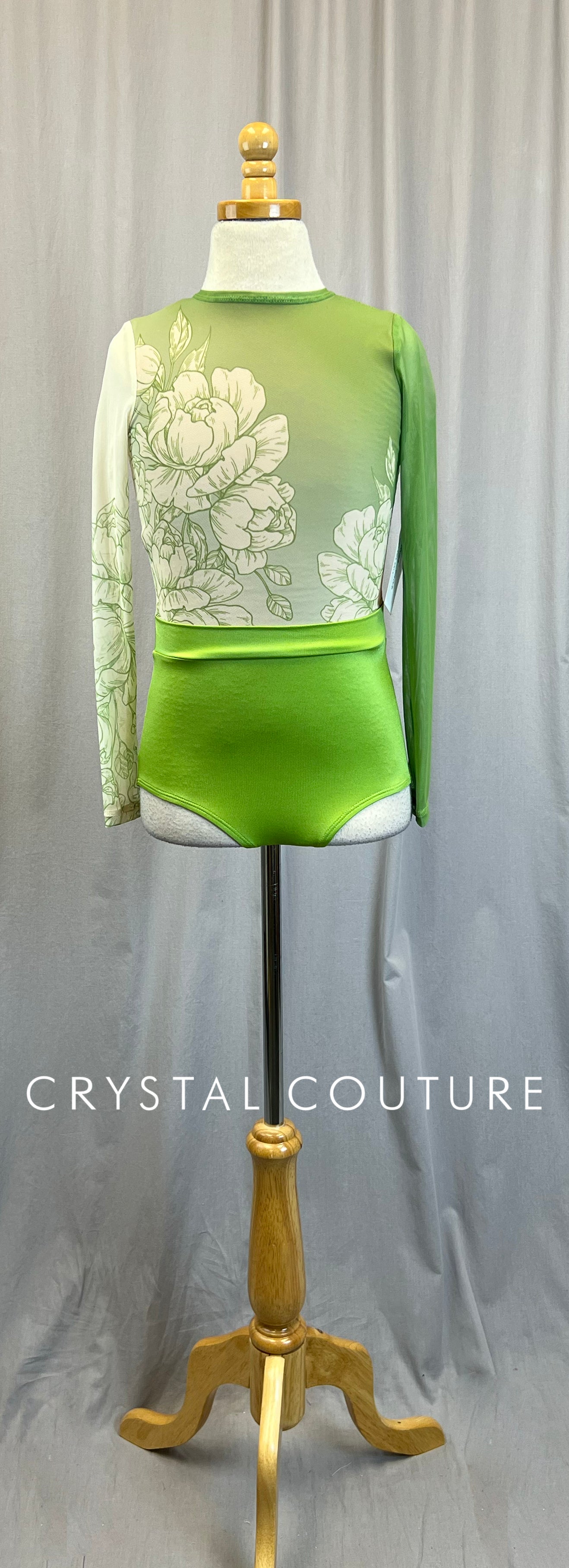 *Brand New* Light Green and Ivory/Cream Mesh Floral Long Sleeve Leotard