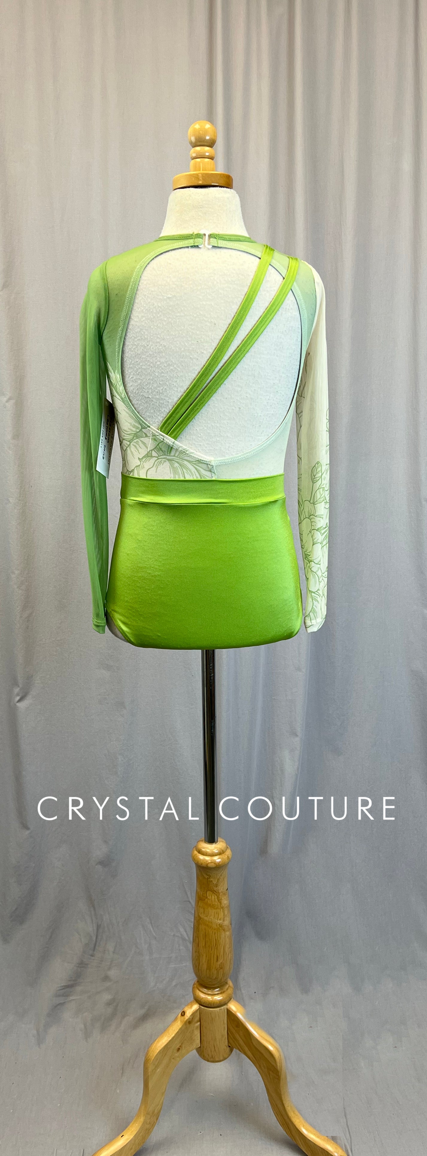 *Brand New* Light Green and Ivory/Cream Mesh Floral Long Sleeve Leotard