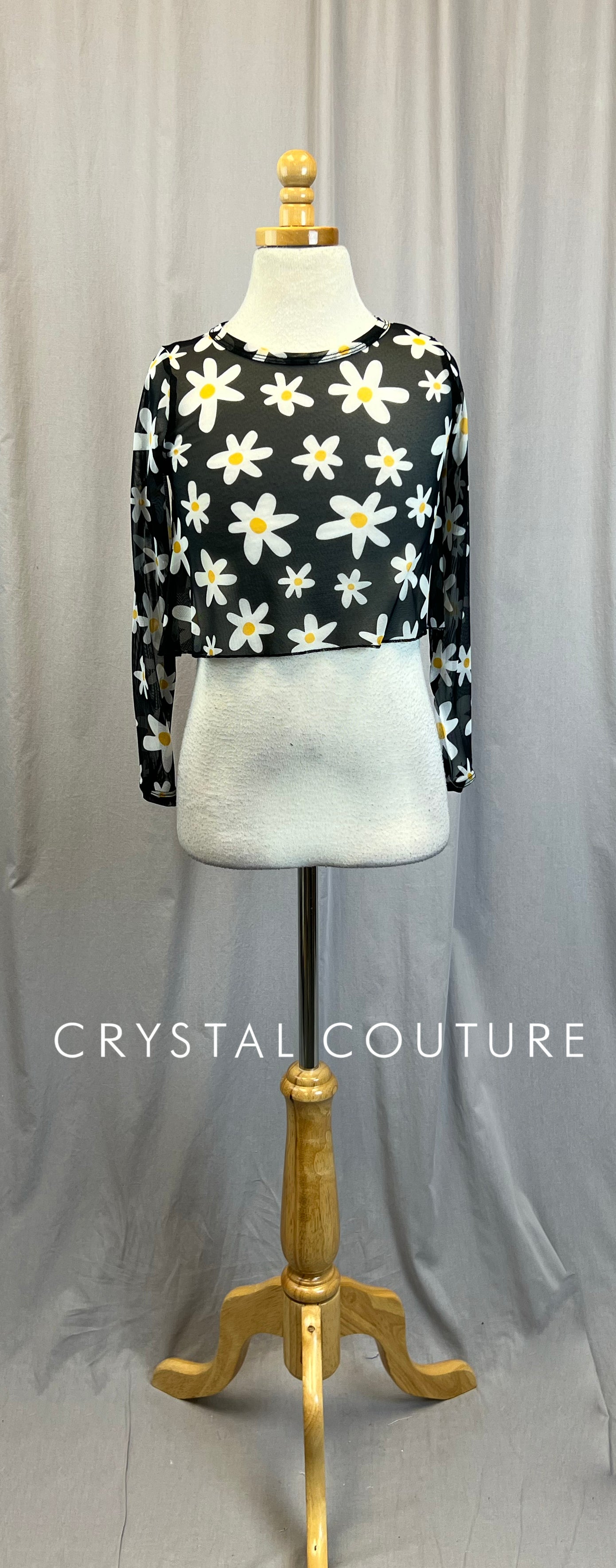 *Brand New* Black and White Daisy Mesh Long Sleeve Top