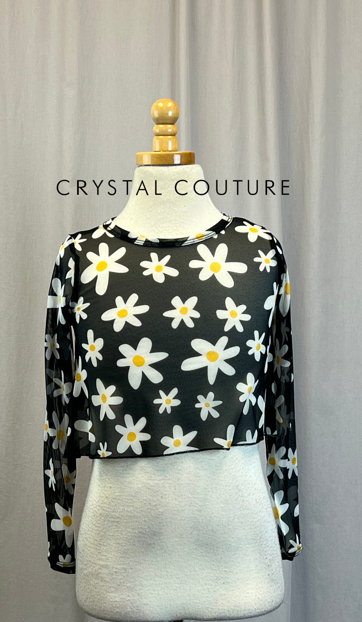 *Brand New* Black and White Daisy Mesh Long Sleeve Top
