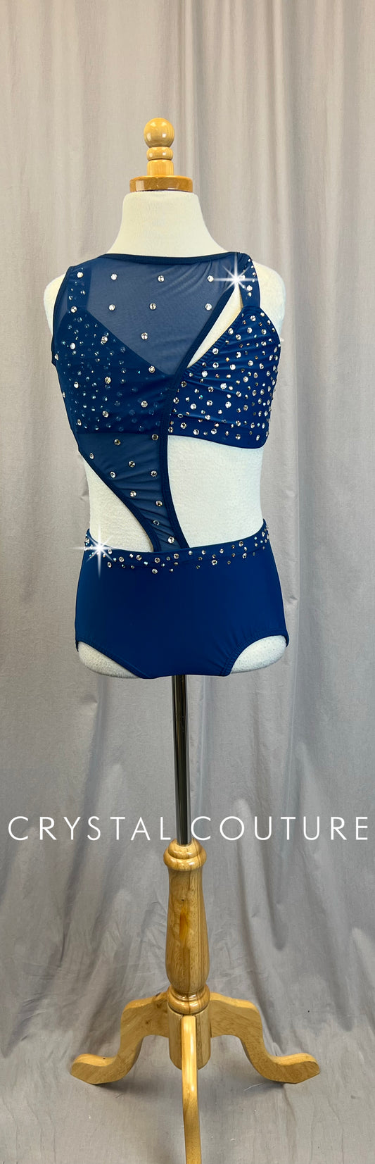 Dark Blue Mesh and Lycra Leotard - Rhinestones