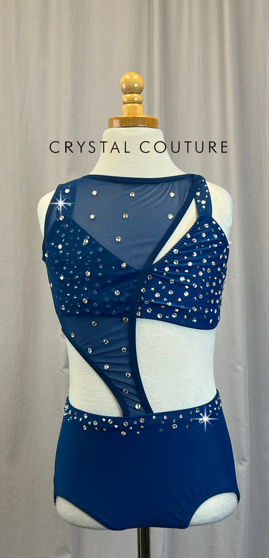 Dark Blue Mesh and Lycra Leotard - Rhinestones