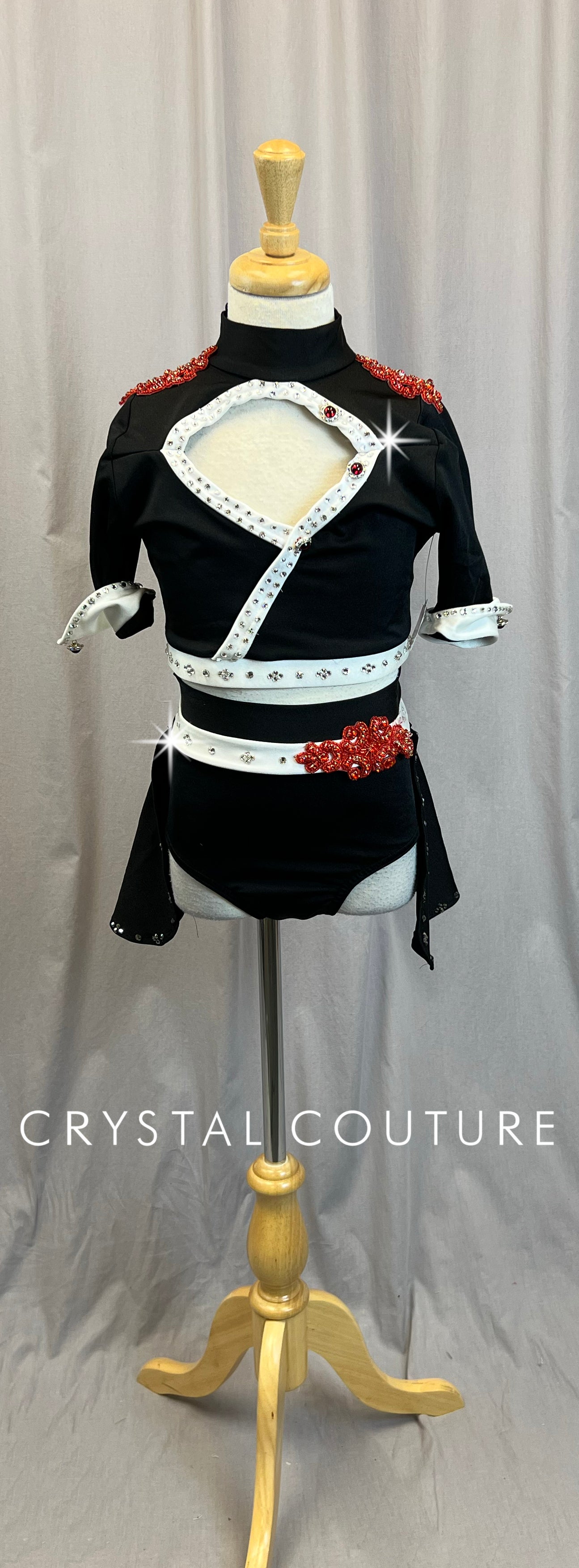 Custom Black/White/Red Crop Top & Briefs - Rhinestones