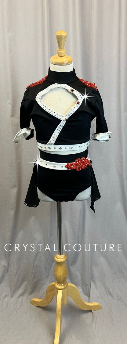 Custom Black/White/Red Crop Top & Briefs - Rhinestones