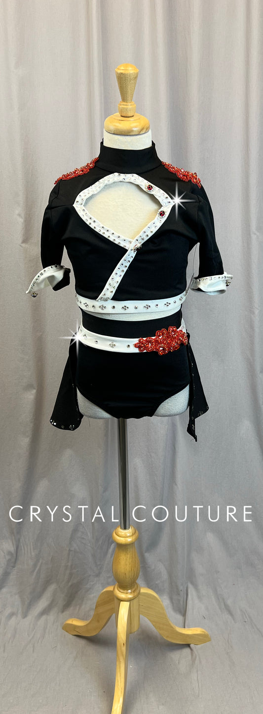 Custom Black/White/Red Crop Top & Briefs - Rhinestones