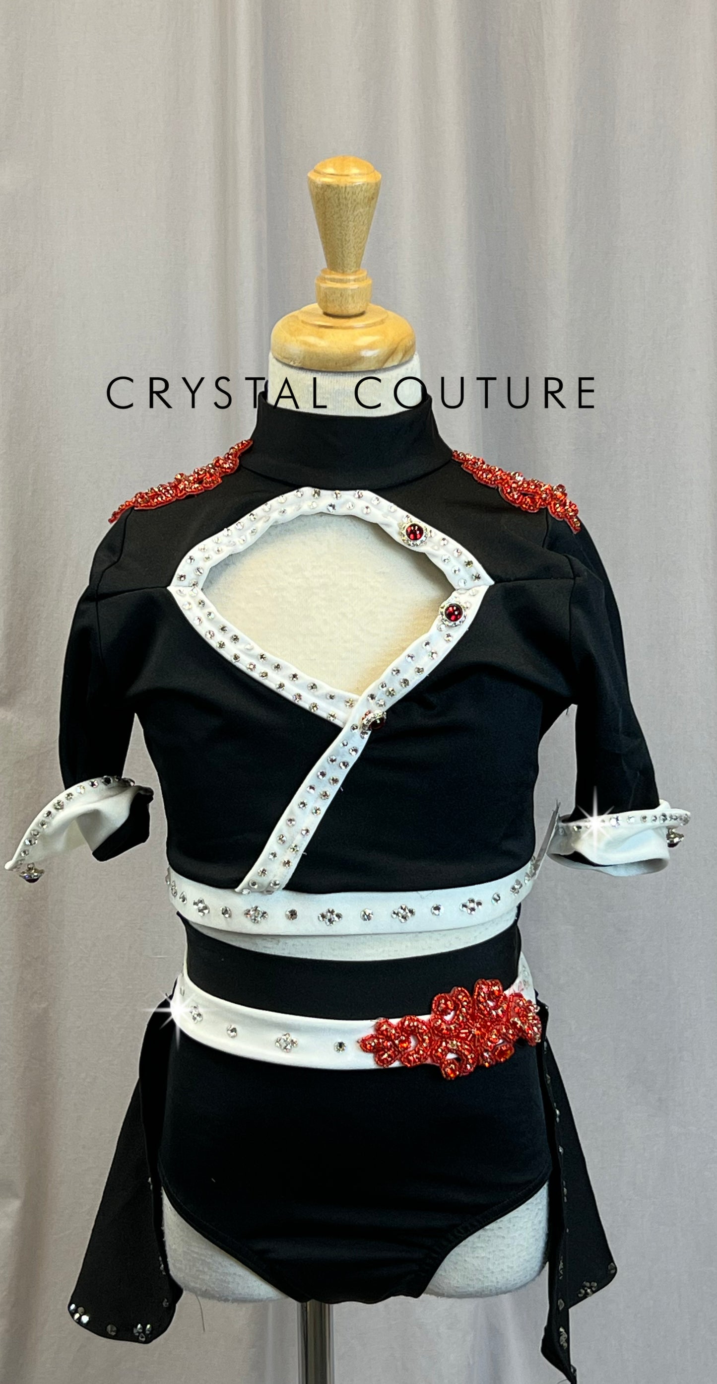 Custom Black/White/Red Crop Top & Briefs - Rhinestones