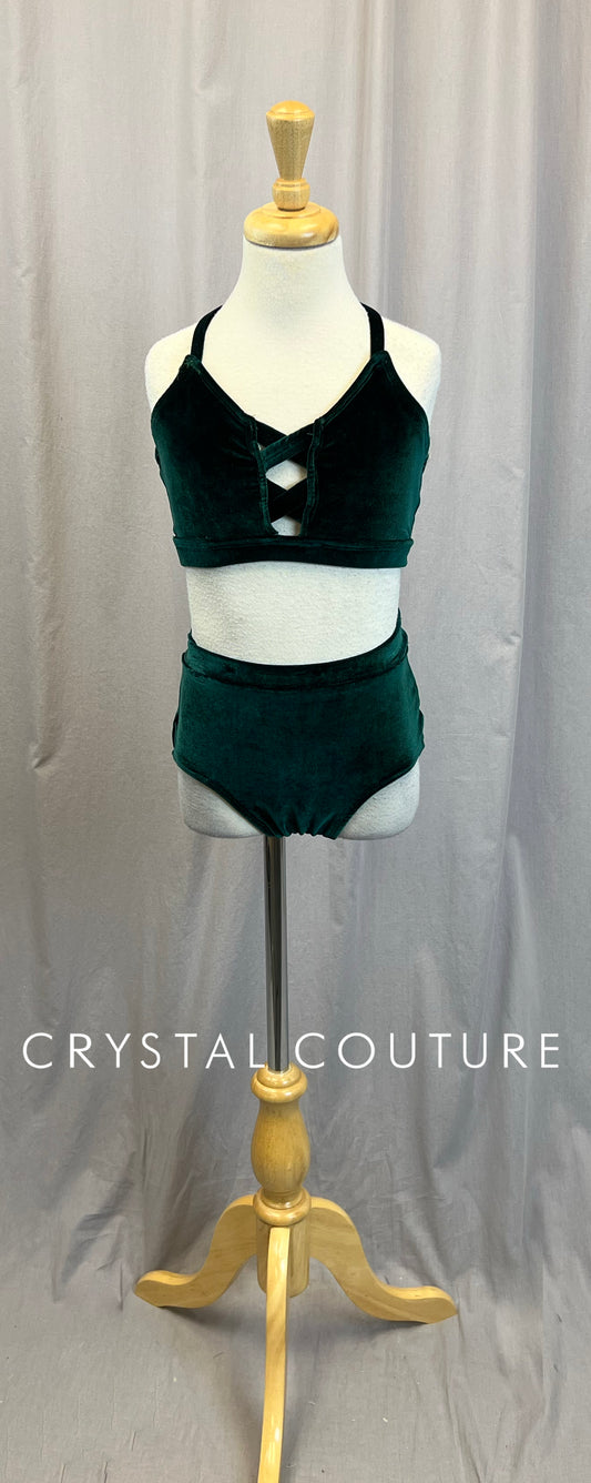 Custom Green Velvet Strappy Top and Brief Two-Piece Set