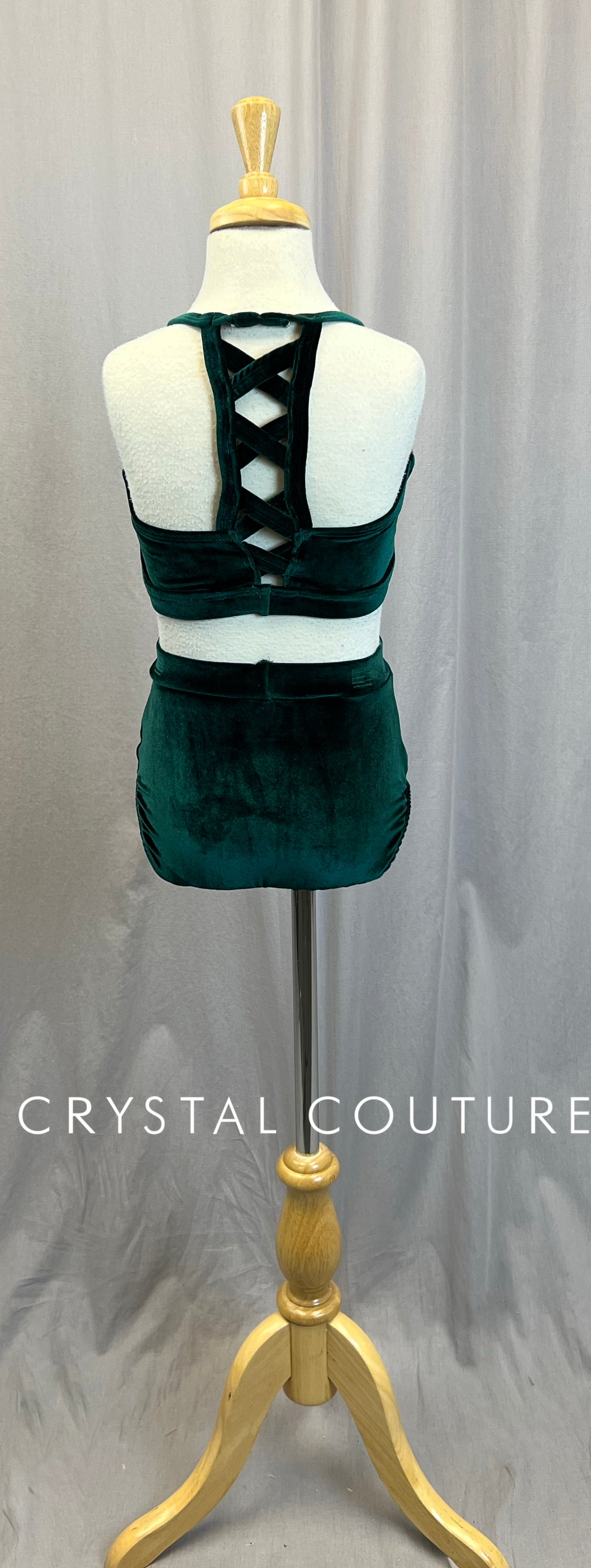 Custom Green Velvet Strappy Top and Brief Two-Piece Set