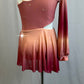 Peach and Berry Pink Ombre One Sleeve Leotard with Attached Skirt - Rhinestones
