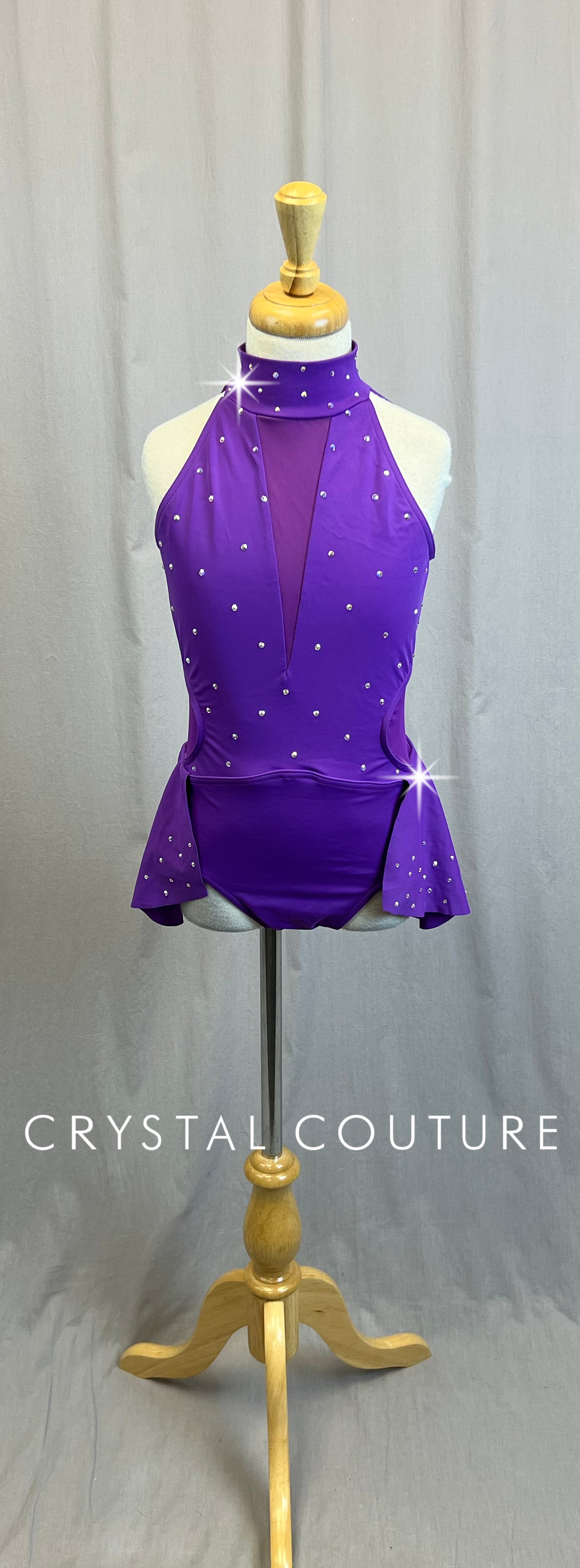 Violet Leotard with Mesh Accents and a Half-Skirt - Rhinestones