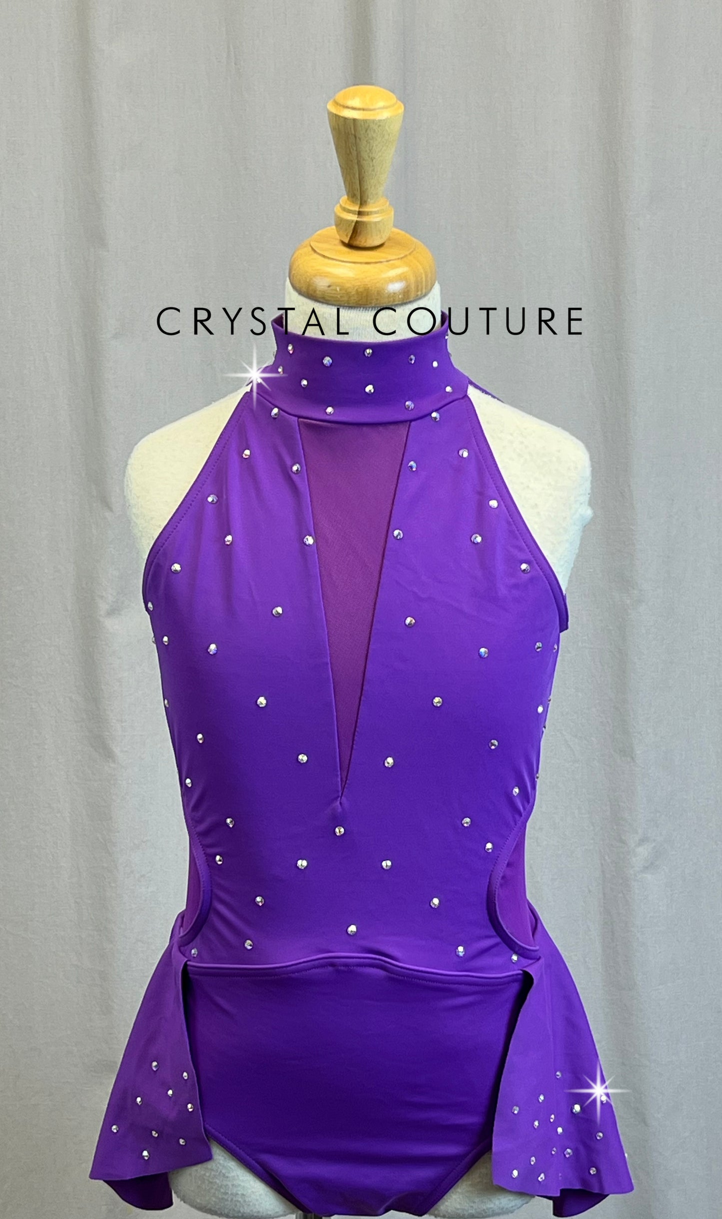 Violet Leotard with Mesh Accents and a Half-Skirt - Rhinestones