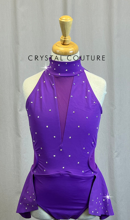 Violet Leotard with Mesh Accents and a Half-Skirt - Rhinestones