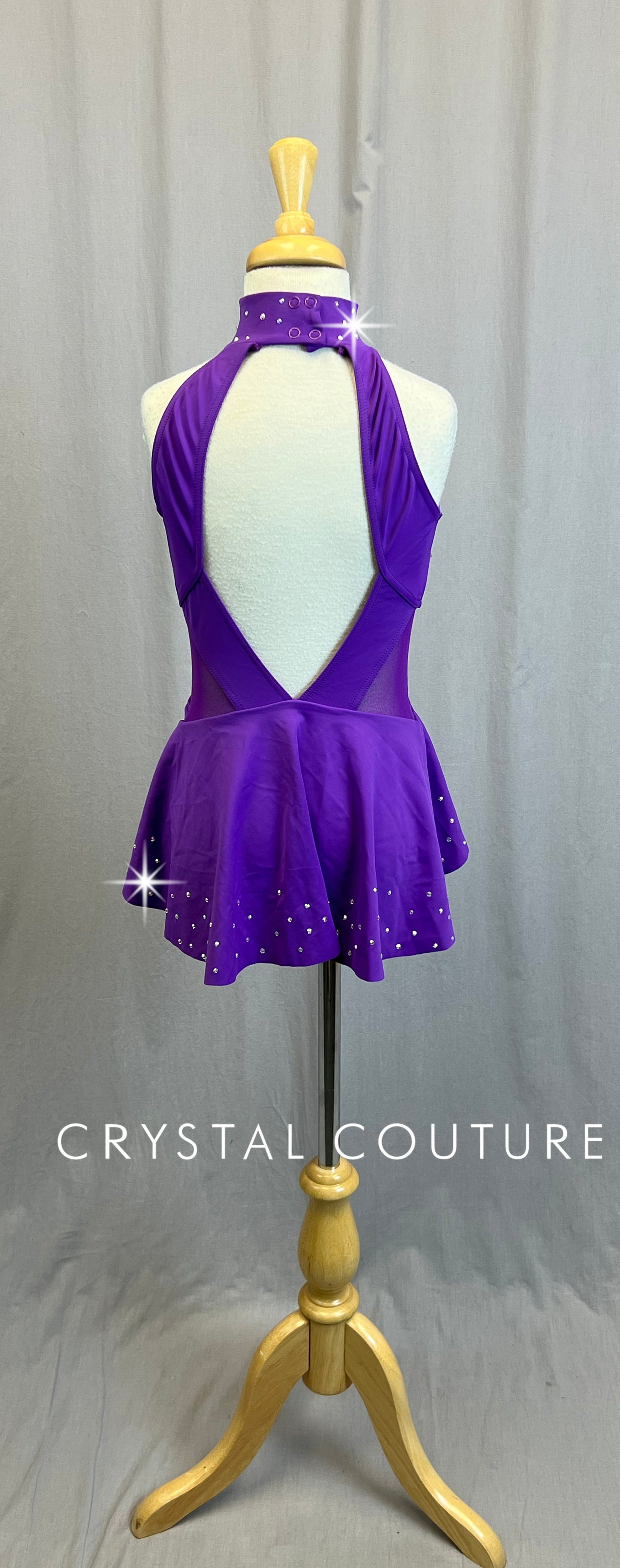 Violet Leotard with Mesh Accents and a Half-Skirt - Rhinestones