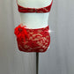 Red Lace Halter Neck Two Piece- Rhinestones