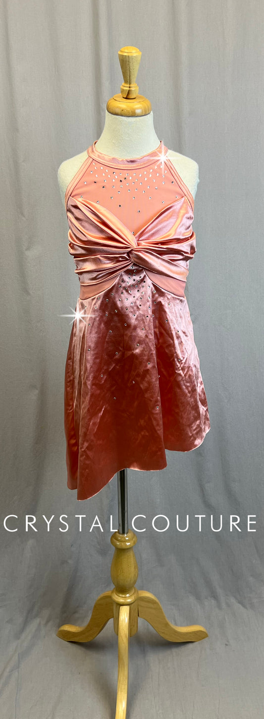 Rose Pink Asymmetrical Dress with Built-in Leotard- Rhinestones