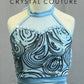 Sky Blue Mesh and Sequin Crop Top and Skirt Two-Piece Set- Rhinestones