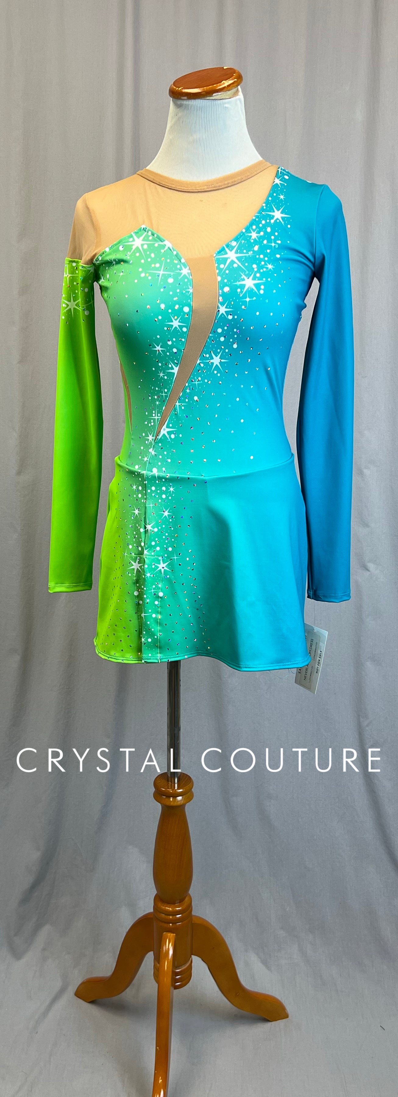 *Brand New* Lime Green and Teal Ombre Long Sleeve Dress