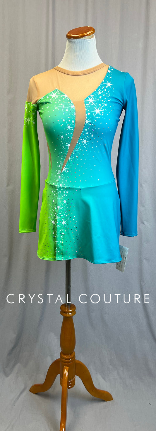 *Brand New* Lime Green and Teal Ombre Long Sleeve Dress