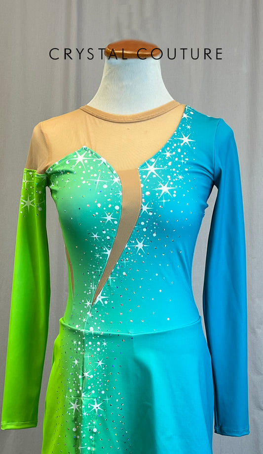 *Brand New* Lime Green and Teal Ombre Long Sleeve Dress