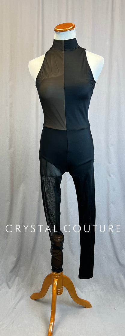 *Brand New* Black Lycra and Mesh Color Block Unitard
