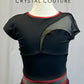 *Brand New*  Black Lycra Cap Sleeve Leotard with Burgundy and Silver Accents