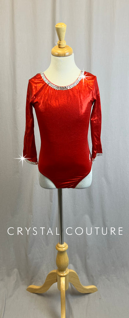 Red Metallic 3/4 Sleeve GK Leotard - Rhinestones