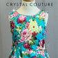 Blue and Pink Floral A-Line Swing Dress- Rhinestones